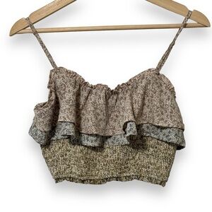 Storia Smocked Tie Shoulder Cropped Tank Top Women's Size  Small